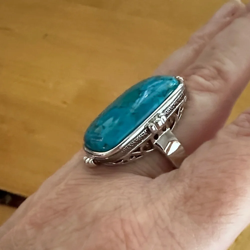 Kingman Turquoise Sterling Silver Statement Ring Size 9 - Picture 6 of 7
